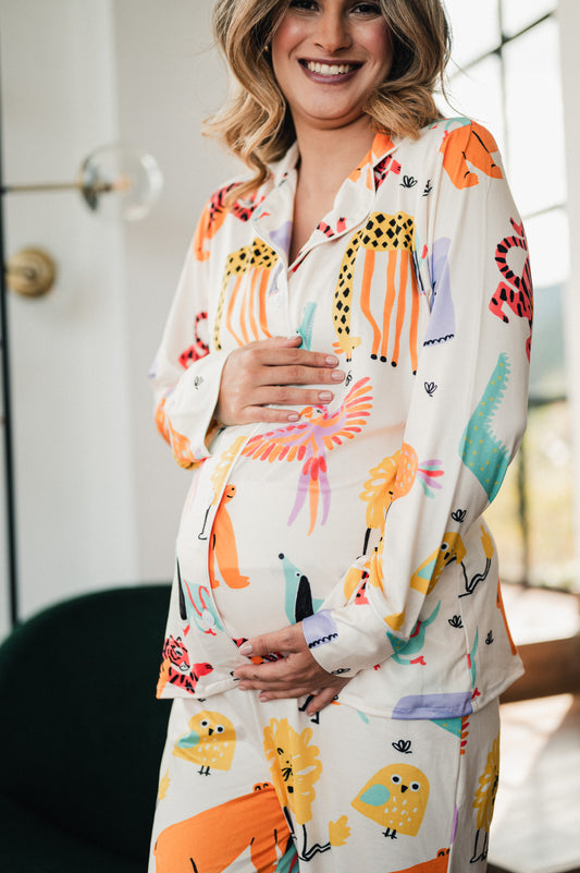 Animales de la Selva - Camisa Manga Larga y Pantalon Maternidad