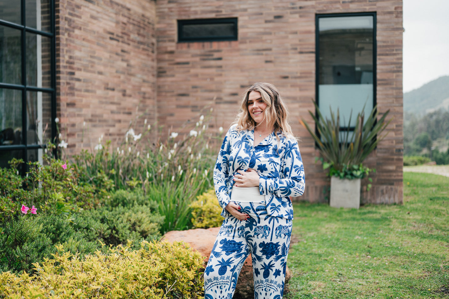 Bali Azul - Camisa Manga Larga y Pantalon Maternidad