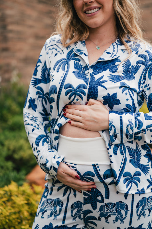 Bali Azul - Camisa Manga Larga y Pantalon Maternidad