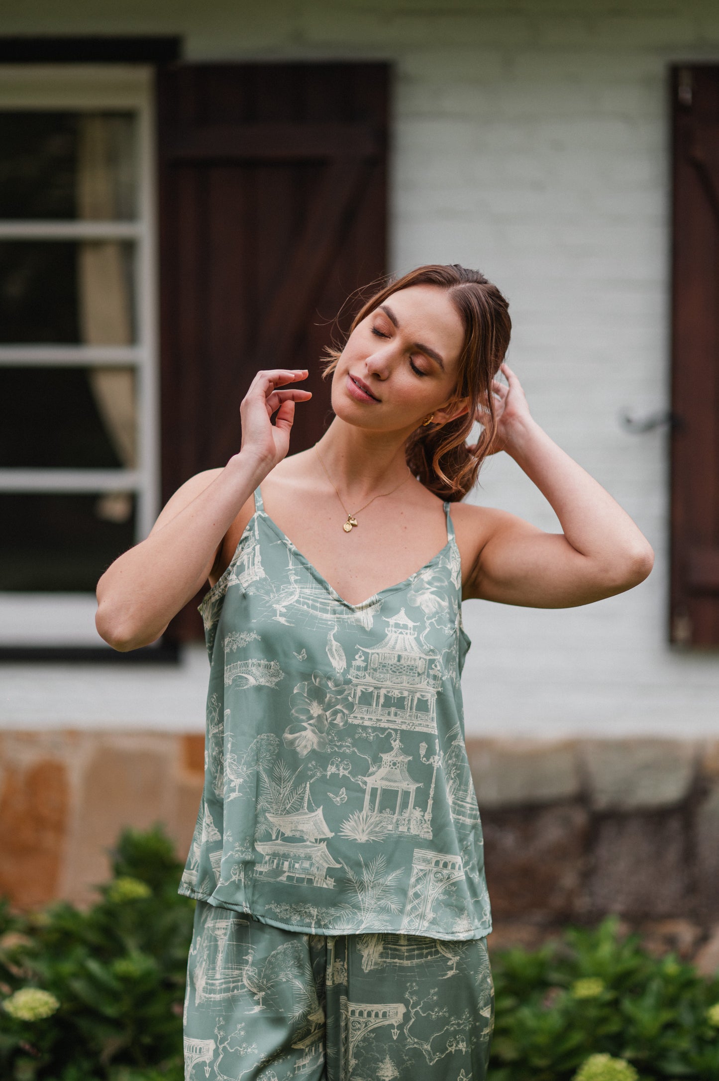Casita China Verde - Blusa de Tiritas y Pantalon
