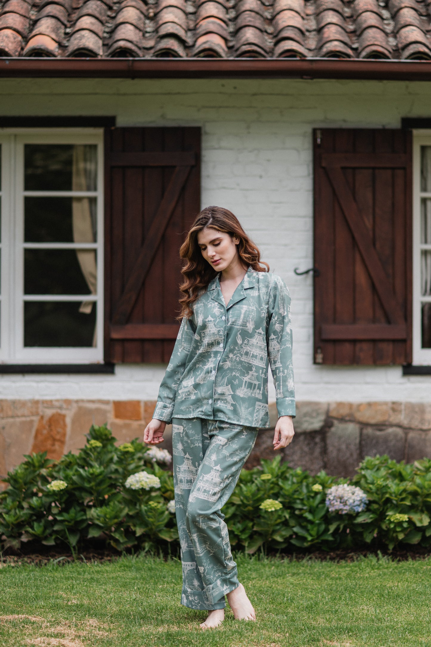 Casita China Verde - Camisa Manga Larga y Pantalon