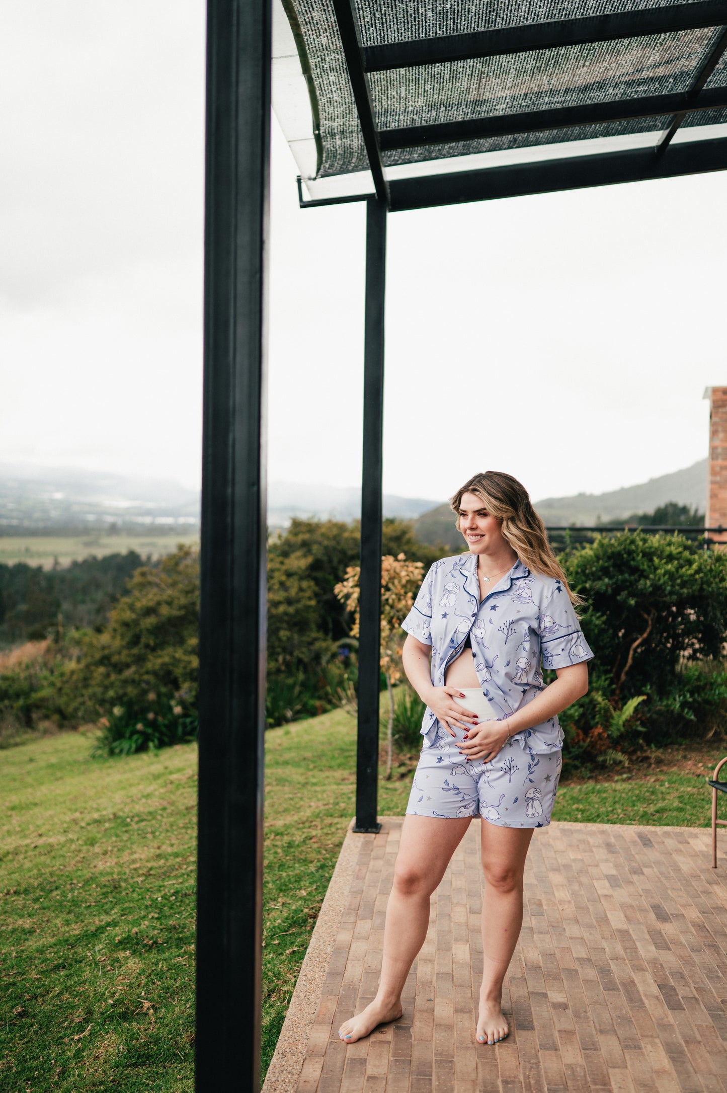 Conejito Azul - Camisa Manga Corta y Short Maternidad