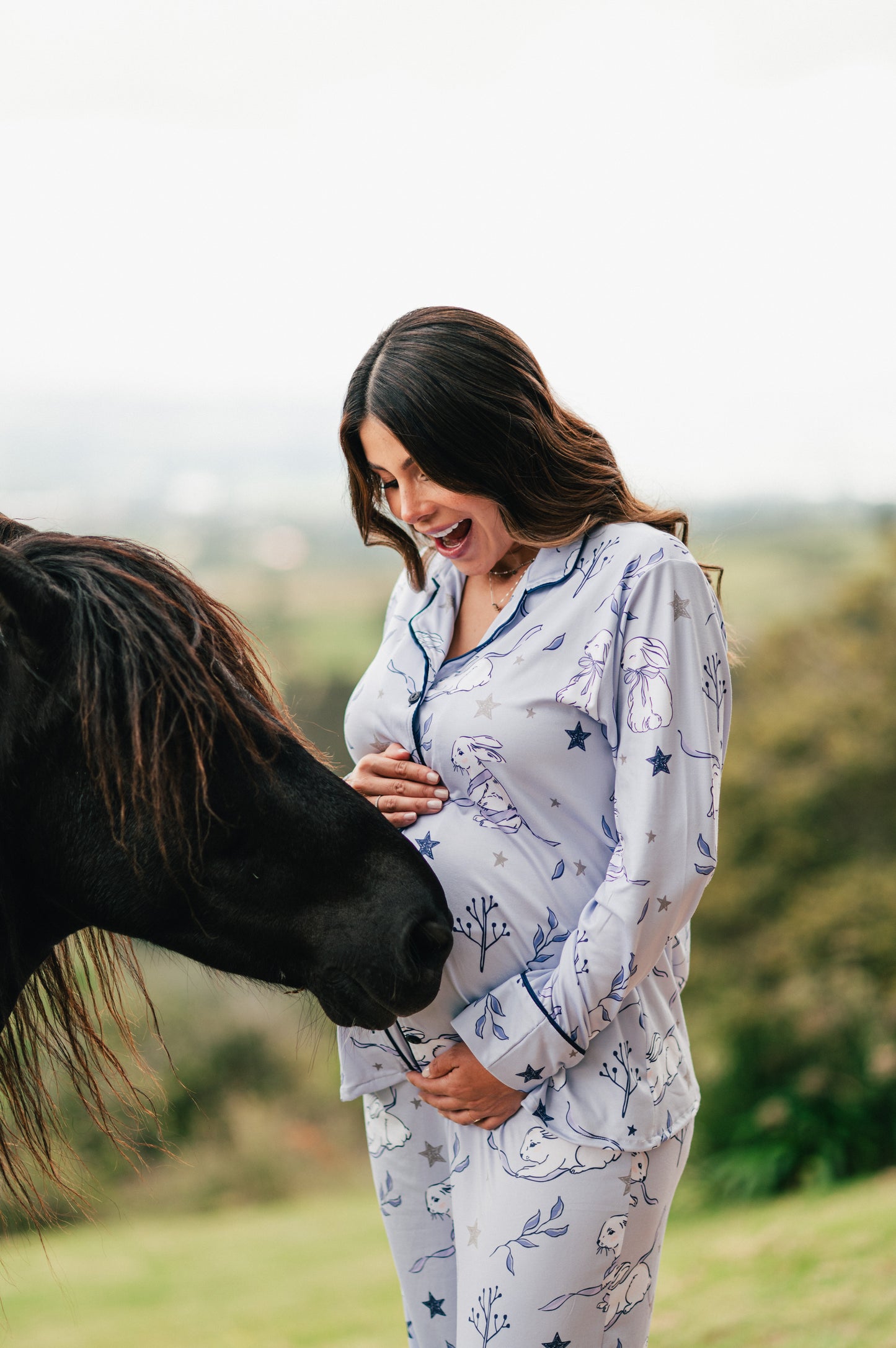 Conejito Azul - Camisa Manga Larga y Pantalon Maternidad