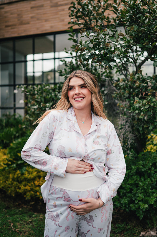 Conejito Rosa - Camisa Manga Larga y Pantalon Maternidad