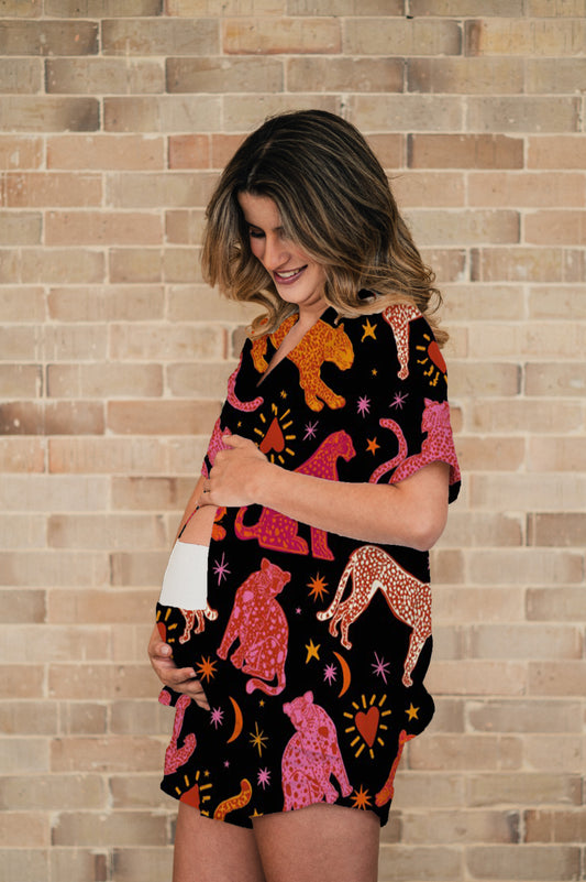Fantasia Felina Negro - Camisa Manga Corta y Short Maternidad