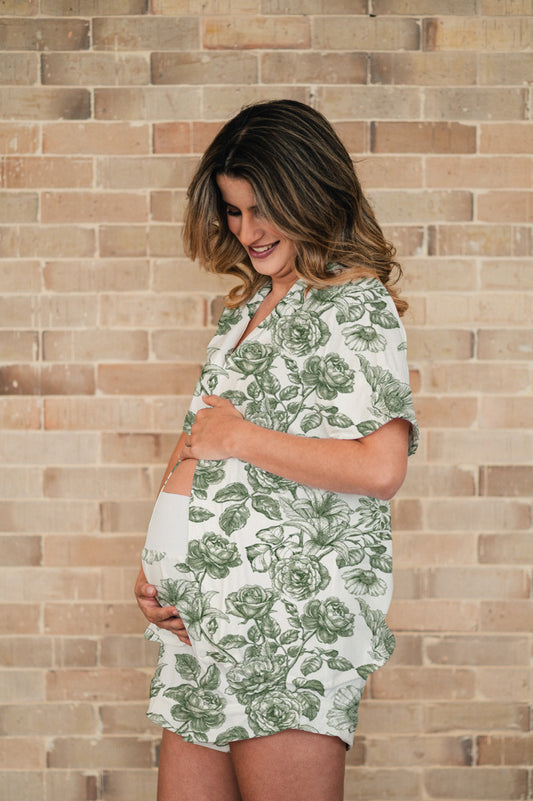 Lirios Verde - Camisa Manga Corta y Short Maternidad