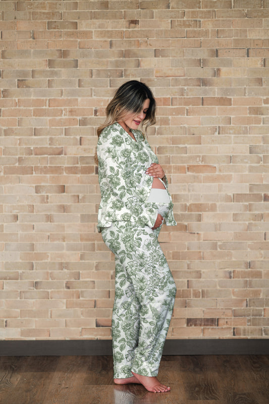 Lirios Verde - Camisa Manga Larga y Pantalon Maternidad