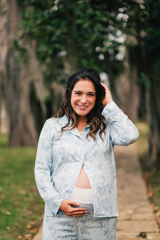 Lirios Celeste - Camisa Manga Larga y Pantalon Maternidad