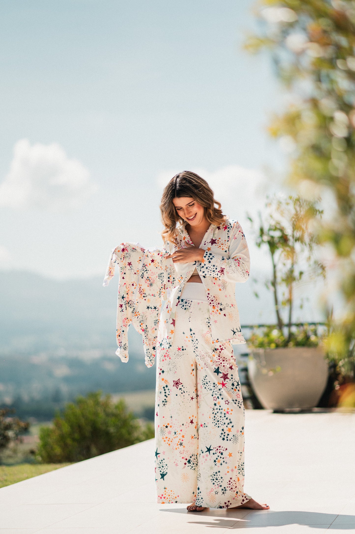 Lluvia de Estrellas - Camisa Manga Larga Y Pantalon Ancho Maternidad