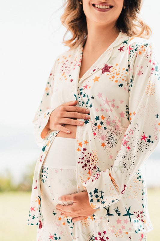 Lluvia de Estrellas - Camisa Manga Larga Y Pantalon Ancho Maternidad