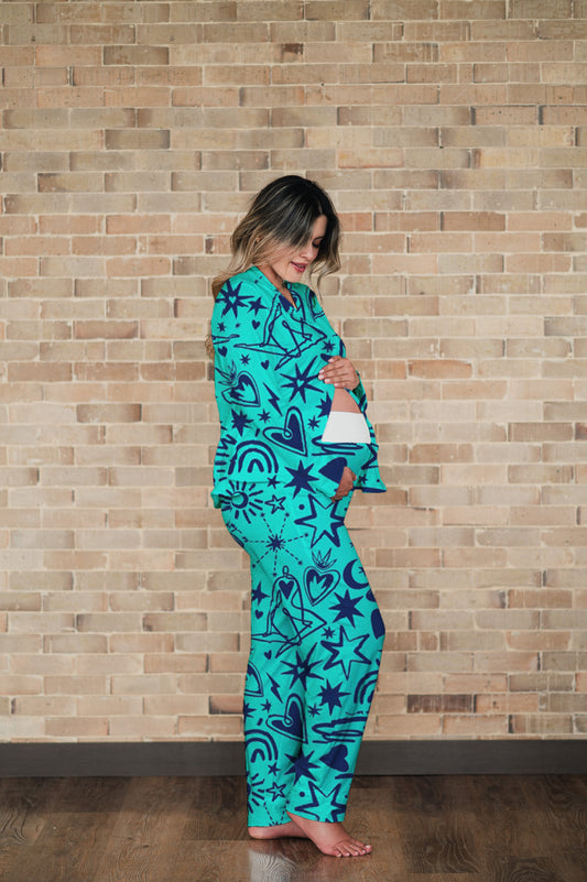 Magic Love Blue - Camisa Manga Larga y Pantalon Maternidad