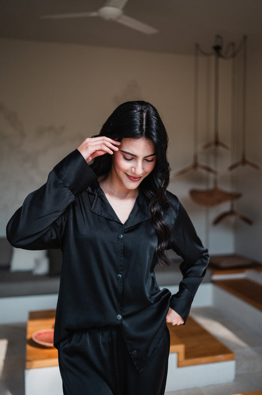 Negro - Camisa Manga Larga y Pantalon