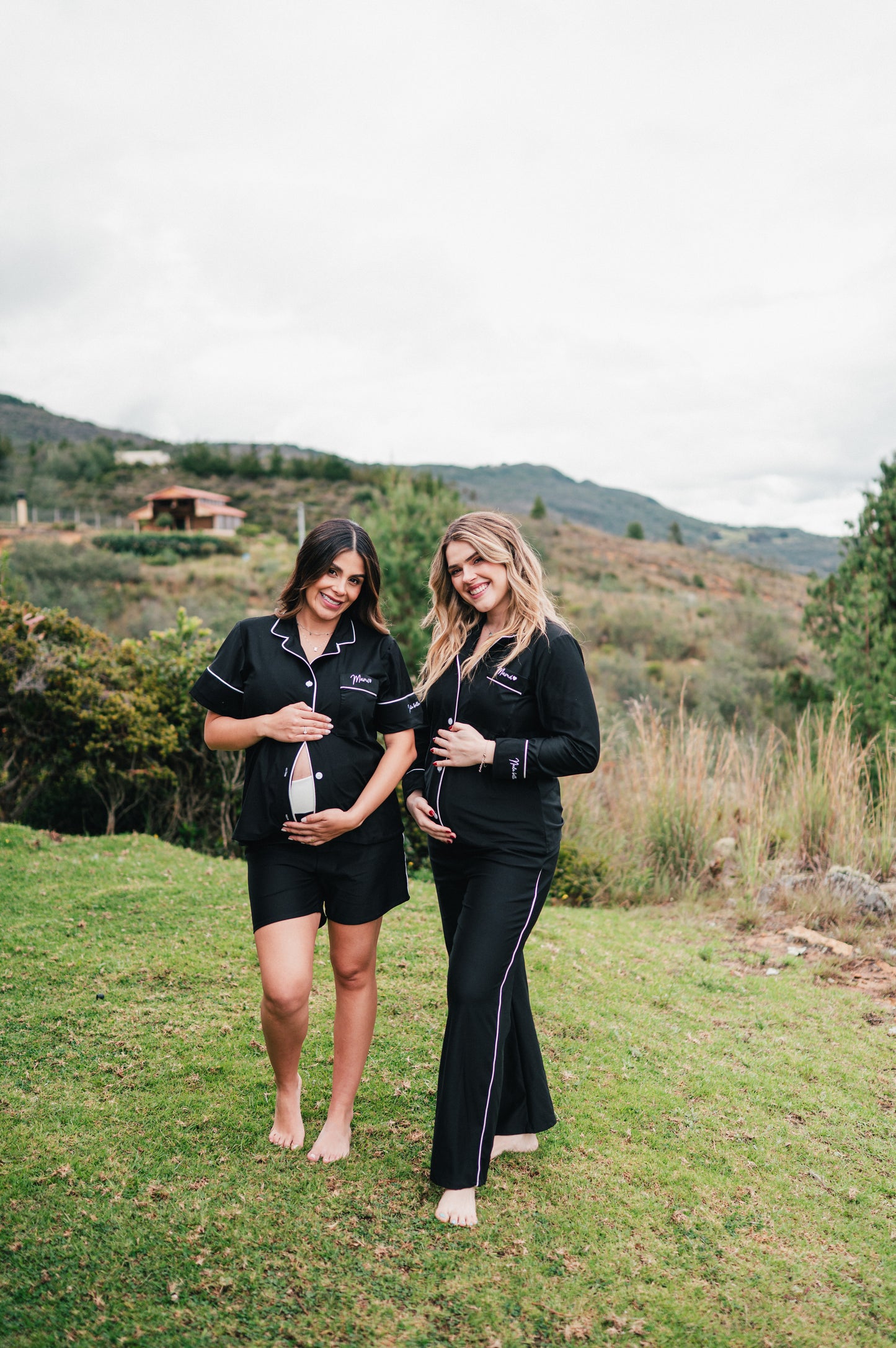 Negro Algodón - Camisa Manga Corta y Short Maternidad 3 Bordados