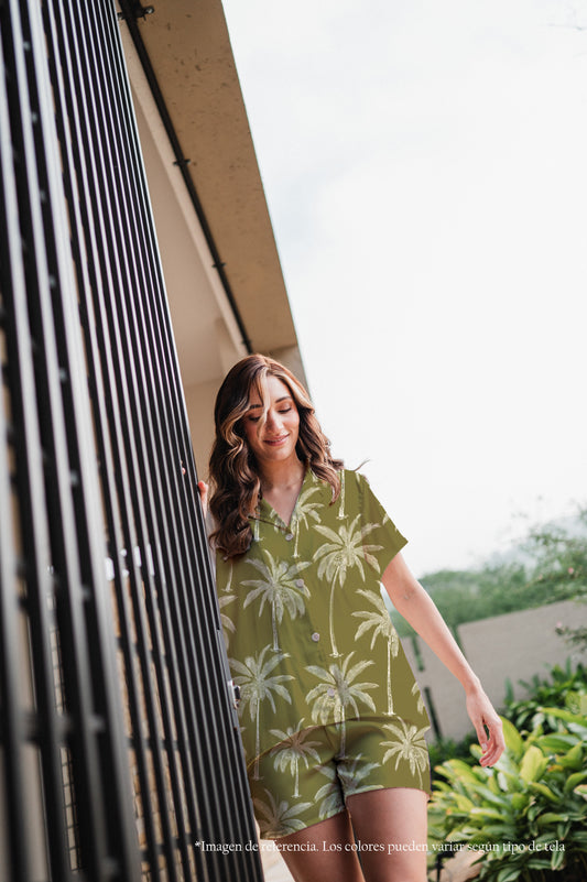 Palma Tropical Oliva - Camisa Manga Corta y Short