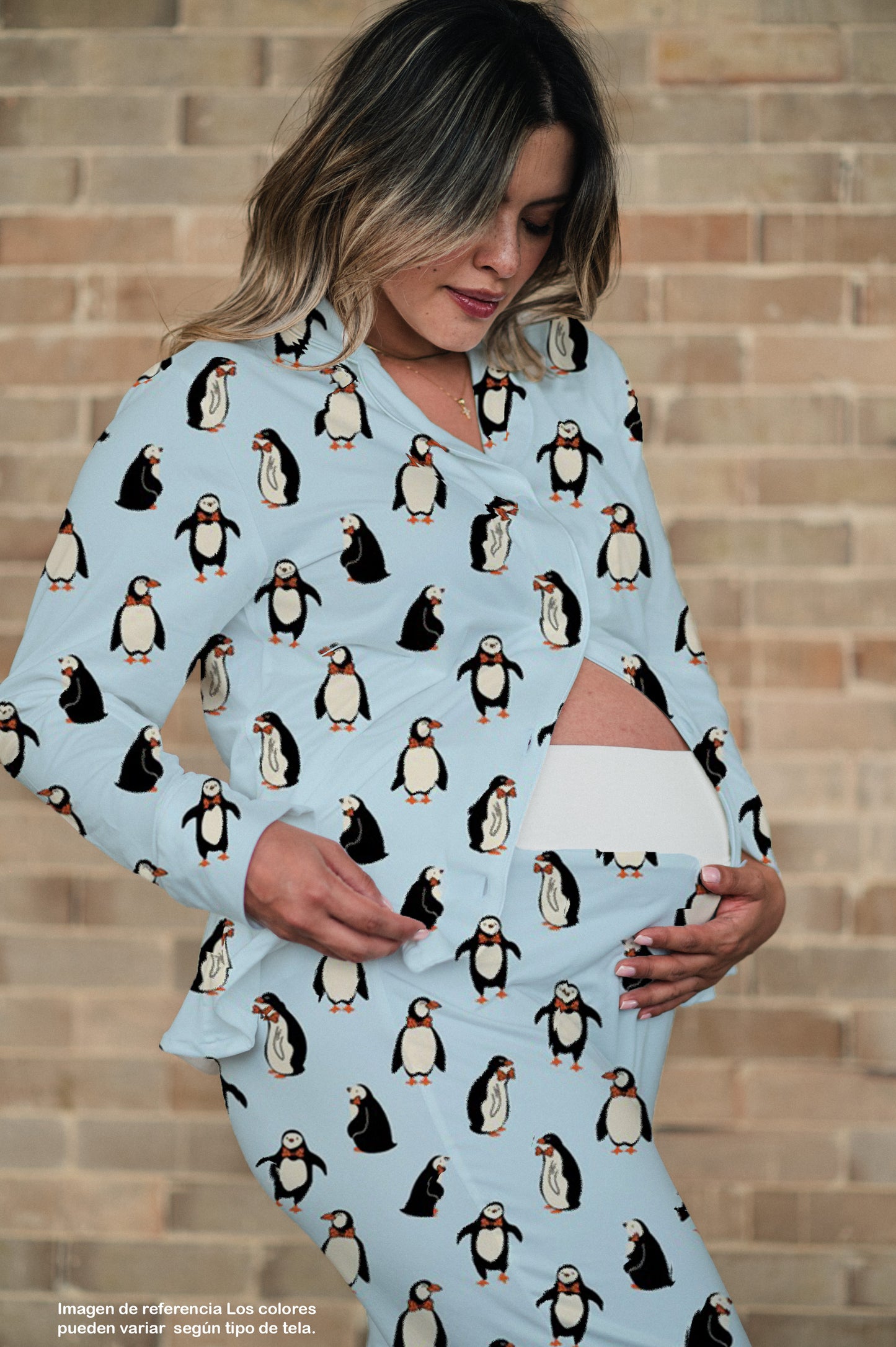 Pinguinos Celeste - Camisa Manga Larga y Pantalon Maternidad