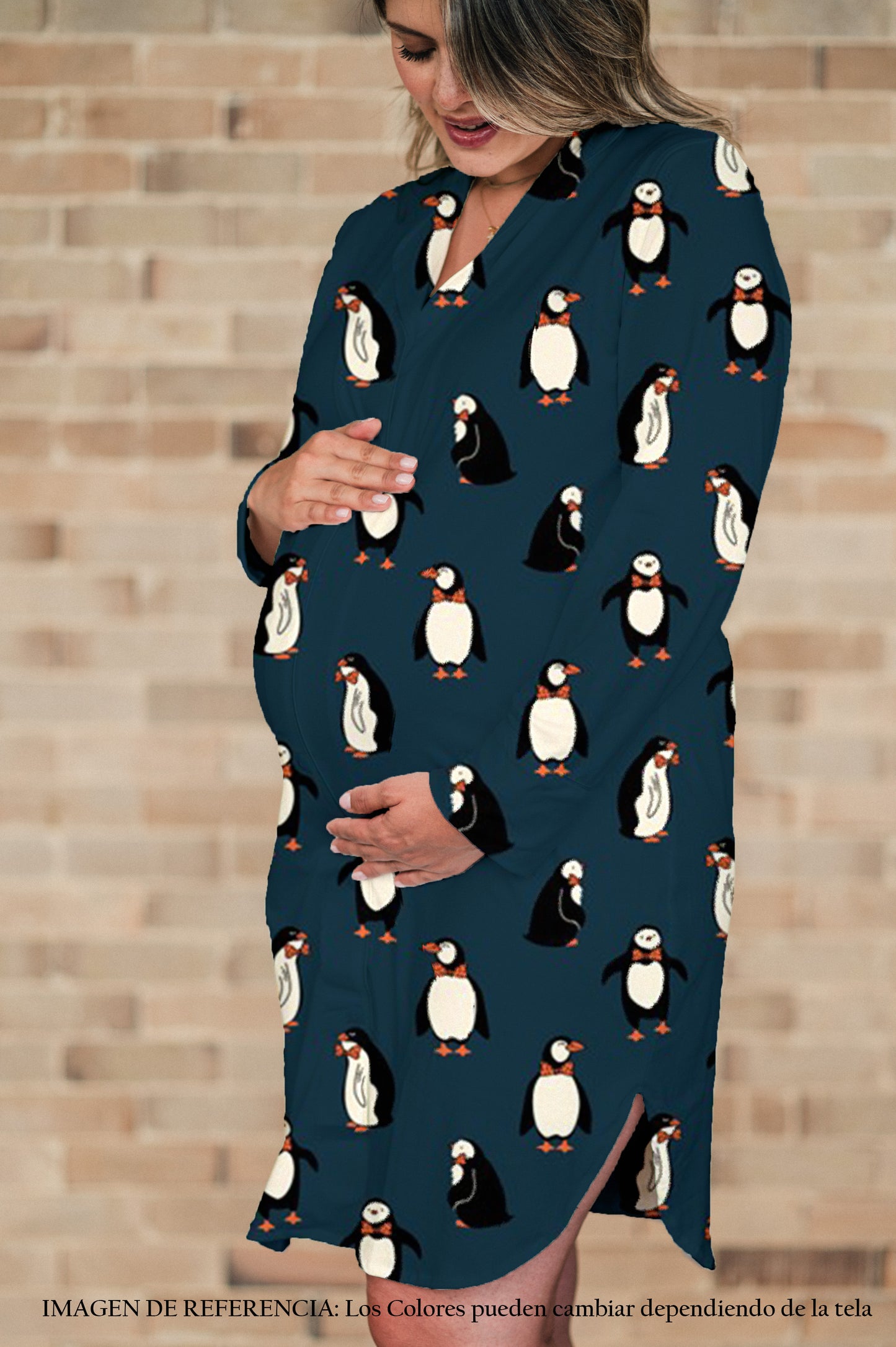 Pinguinos Azul Oscuro - Camison Manga Larga Maternidad