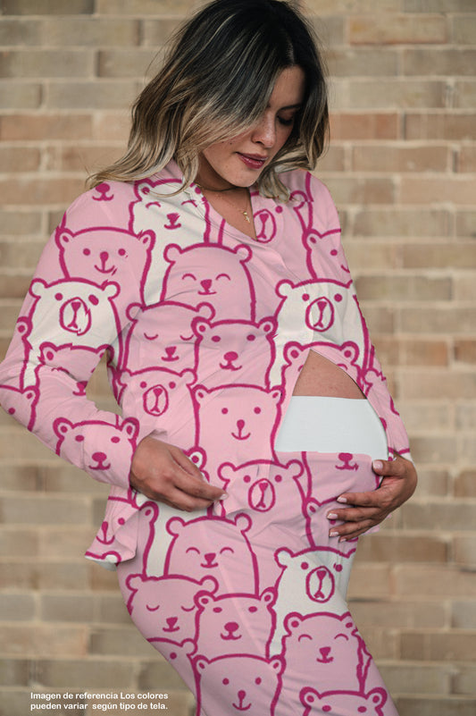 Pink Bear - Camisa Manga Larga y Pantalon Maternidad