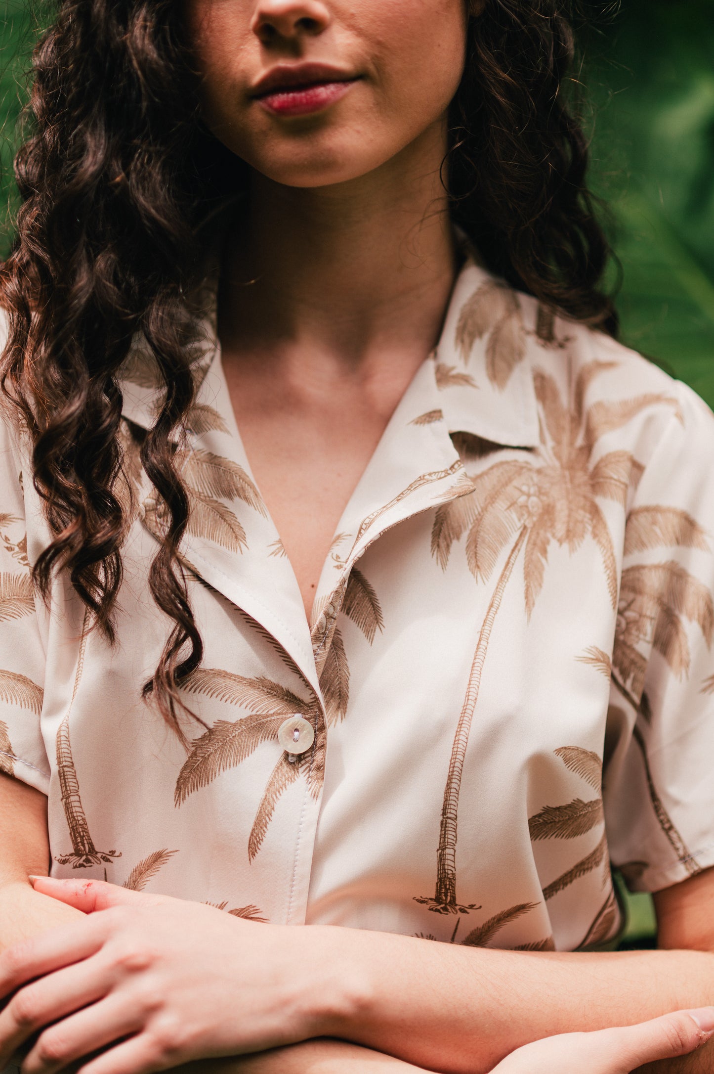 Palma Tropical | Camisa Manga Corta y Short Pijama Mujer Elegante Bambula