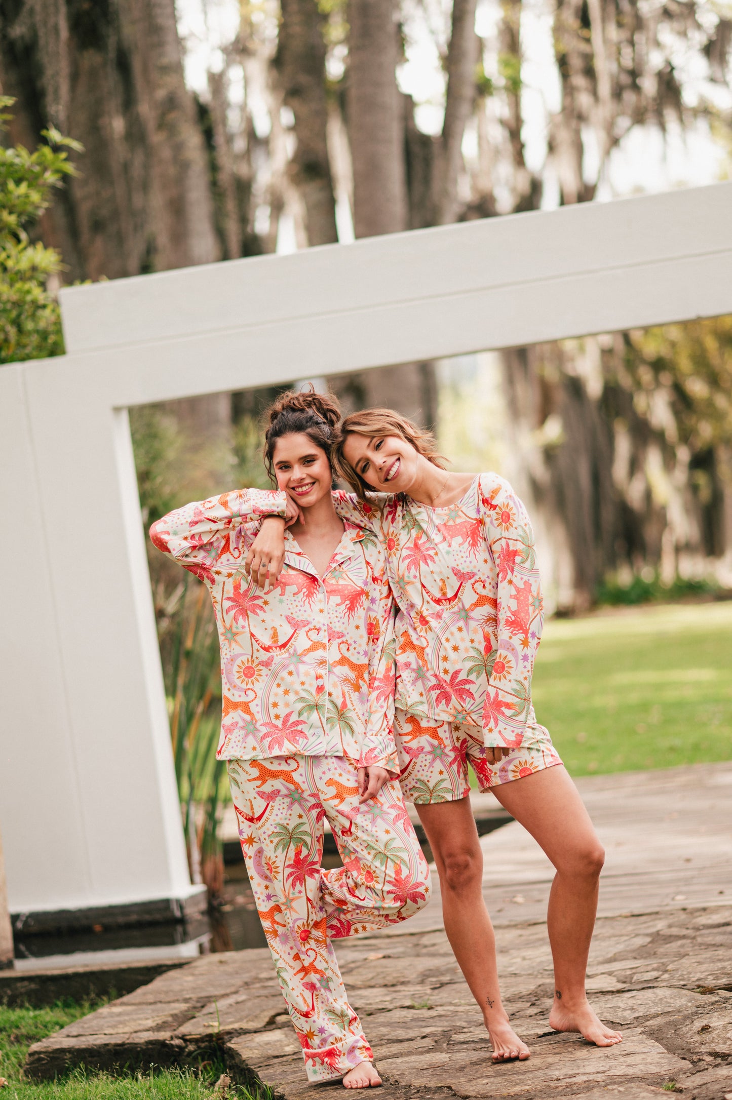 Paradise White | Camisa Manga Larga y Pantalón Pijama Mujer Elegante Bambula