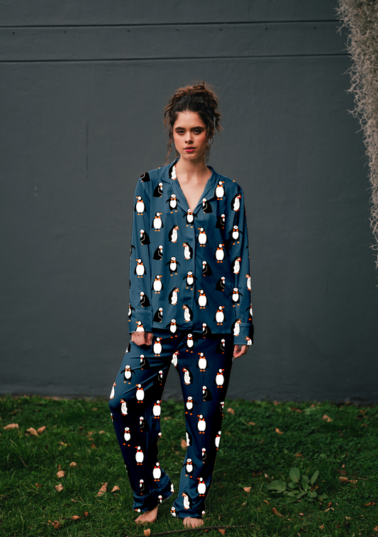 Pinguinos Azul Oscuro - Camisa Manga Larga y Pantalon