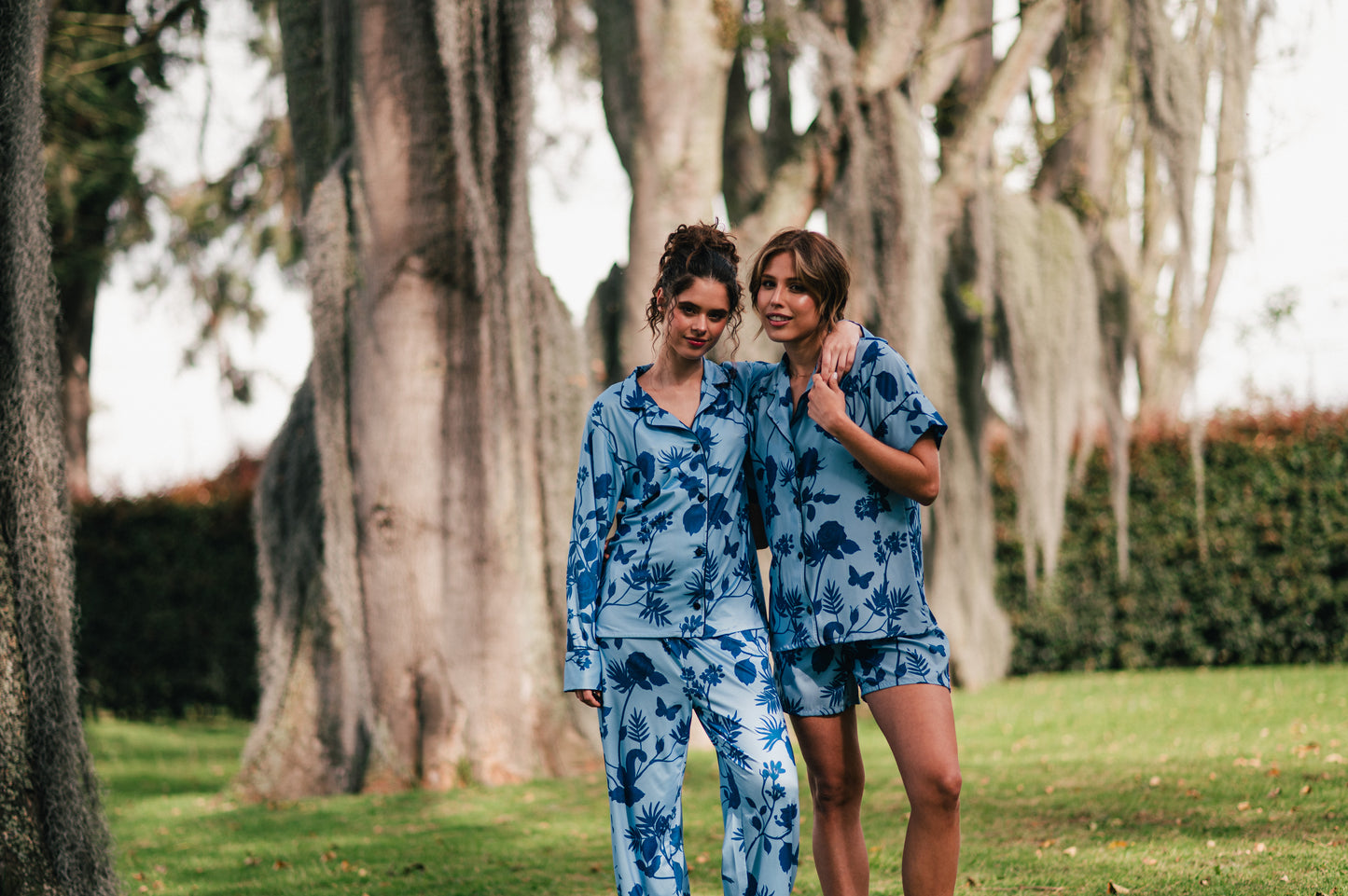 Rosal Celeste | Camisa Manga Larga y Pantalón Pijama Mujer Elegante Bambula