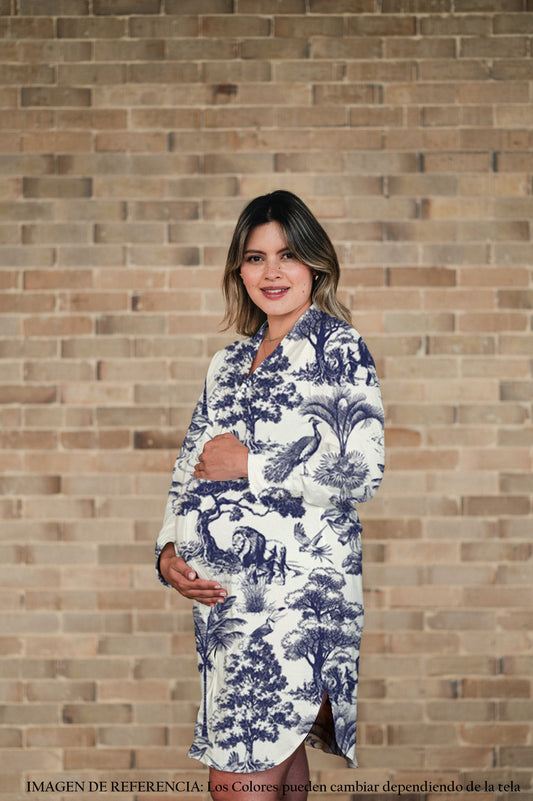 Selva Africana Azul - Camison Manga Larga Maternidad