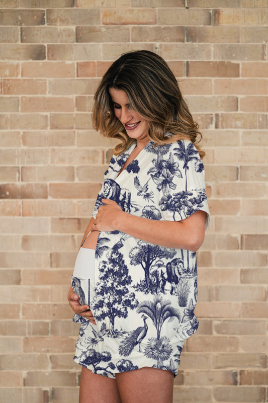 Selva Africana Azul - Camisa Manga Corta y Short Maternidad