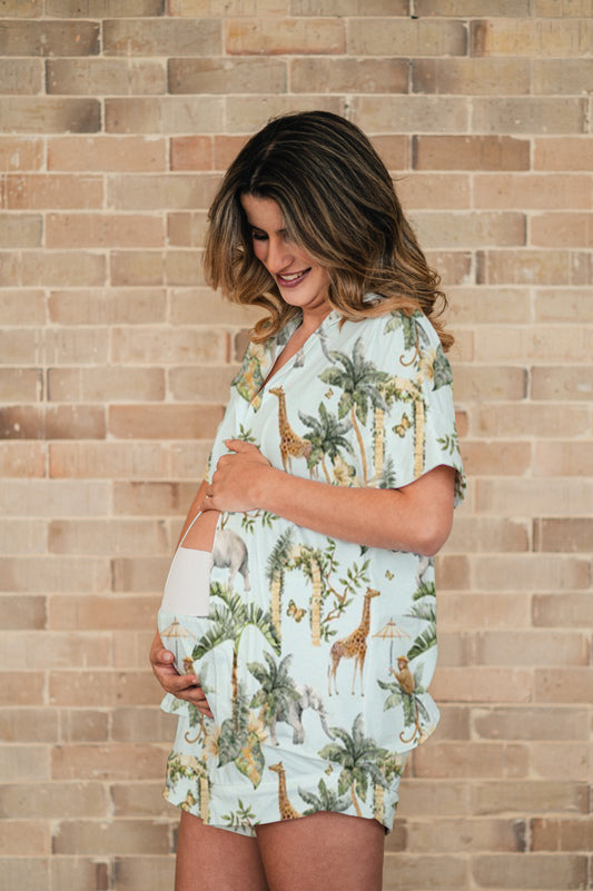 Selva Hindu Azul - Camisa Manga Corta y Short Maternidad