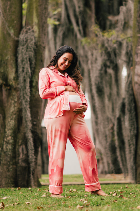 Salmon Sketch - Camisa Manga Larga y Pantalon Maternidad