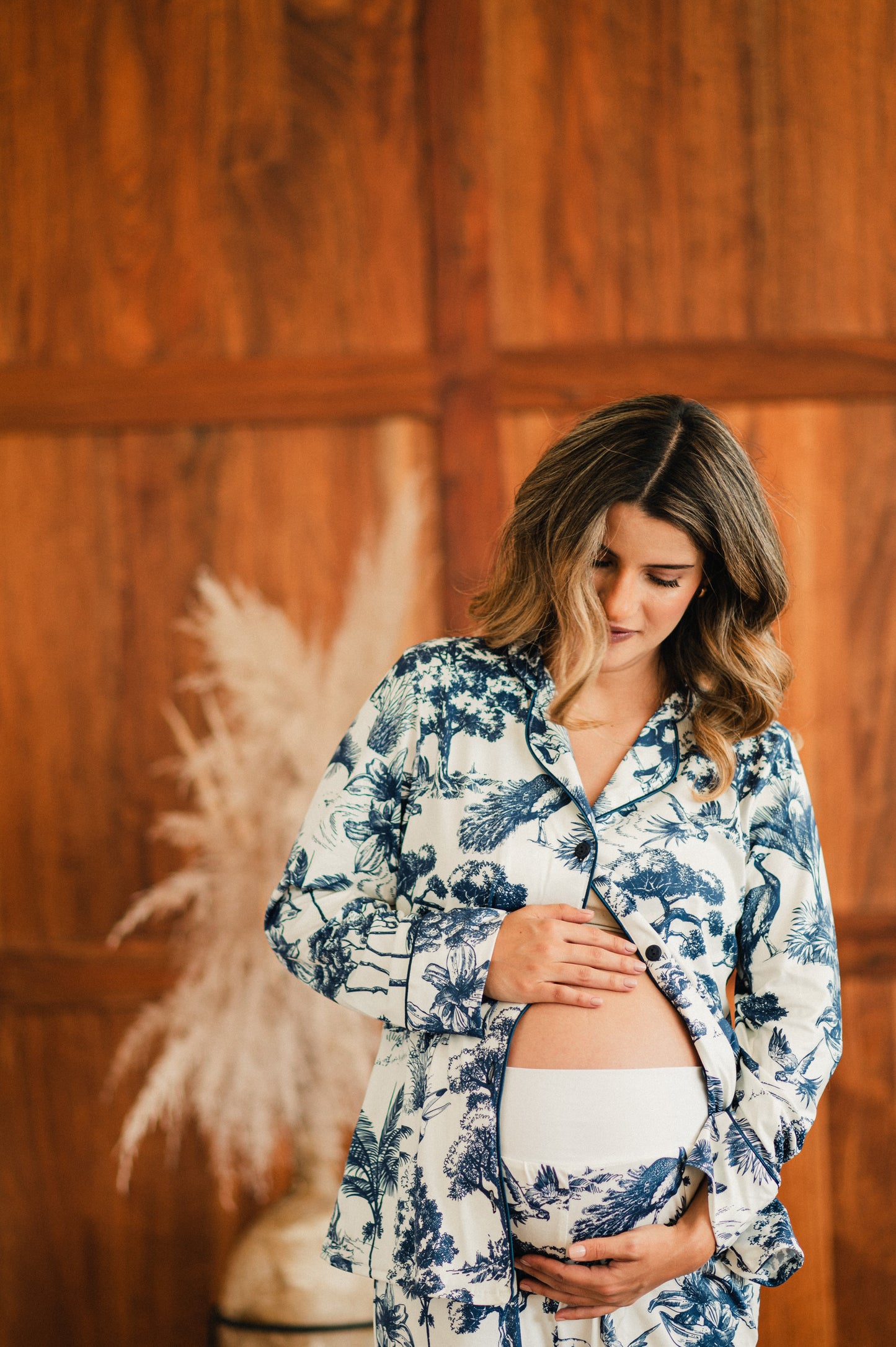 Selva Africana Azul - Camisa Manga Larga y Pantalon Maternidad