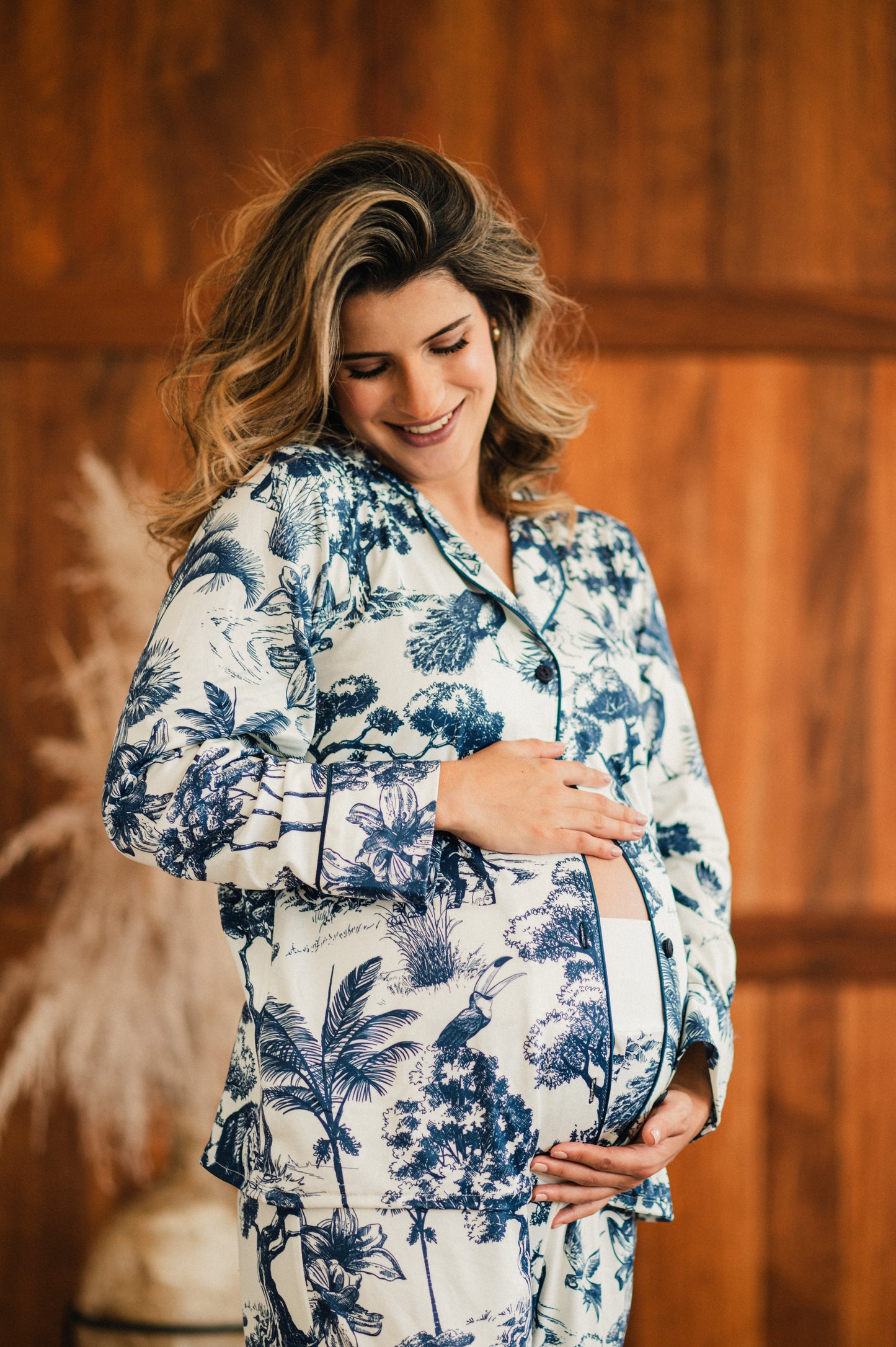 Selva Africana Azul - Camisa Manga Larga y Pantalon Maternidad