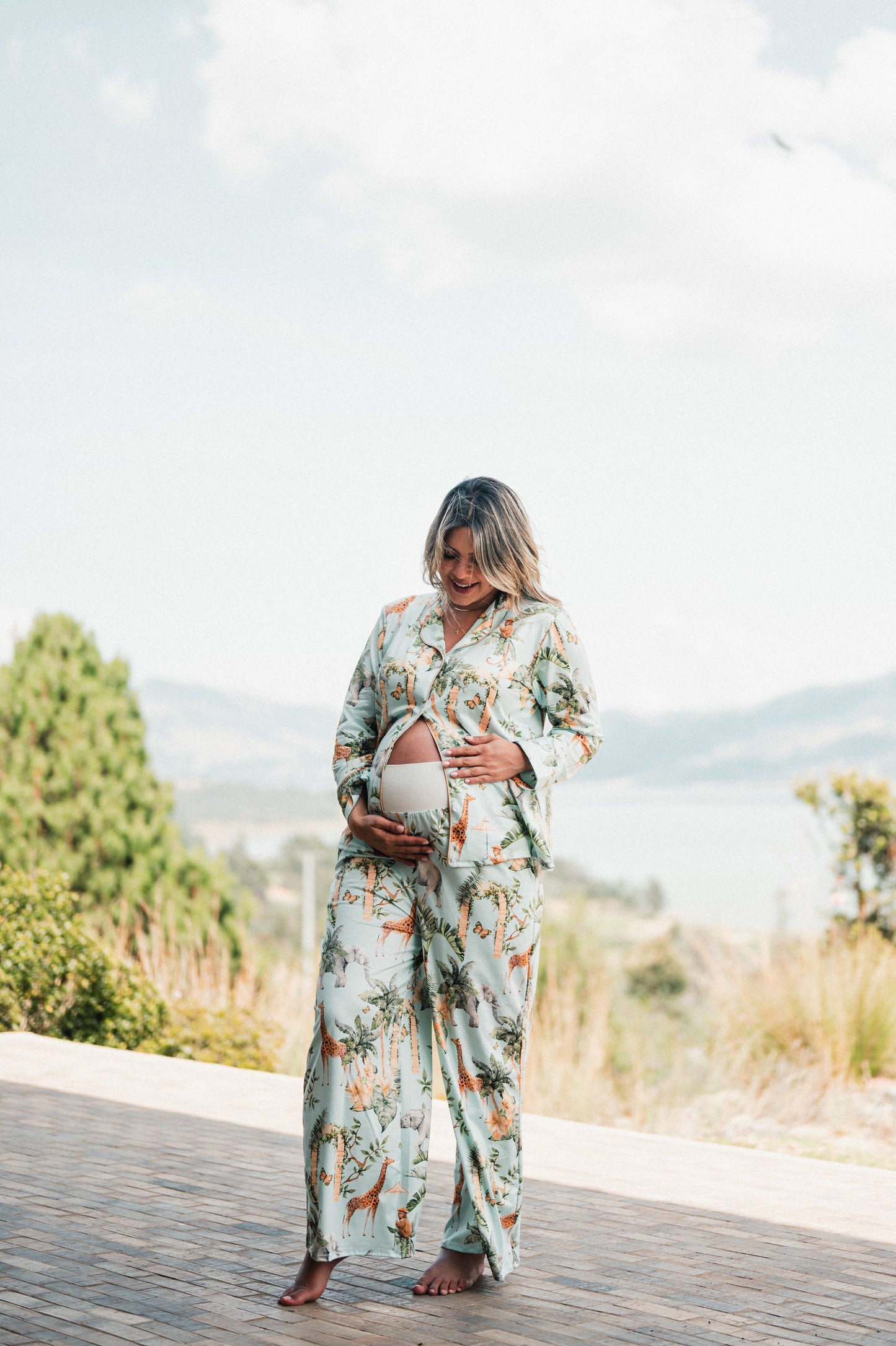 Selva Hindu Azul - Camisa Manga Larga Y Pantalon Ancho Maternidad