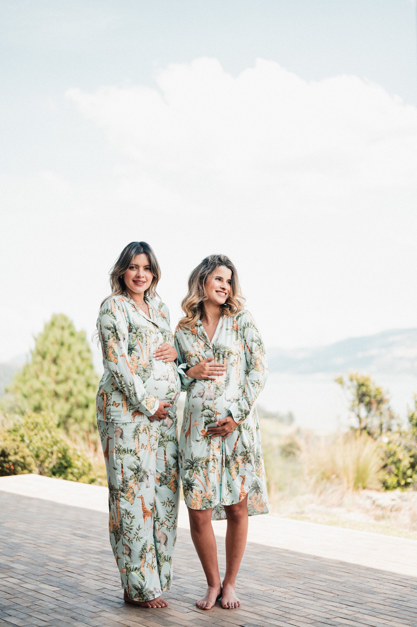 Selva Hindu Azul - Camisa Manga Larga Y Pantalon Ancho Maternidad
