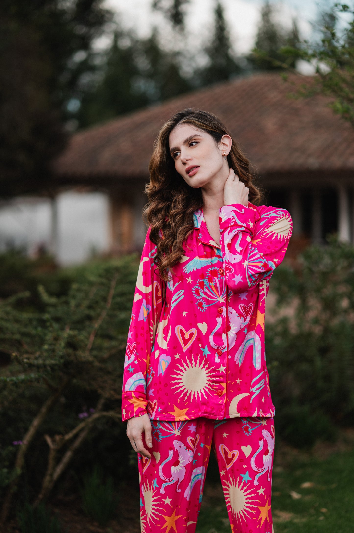 Suspiro de Amor Fucsia - Camisa Manga Larga y Pantalon