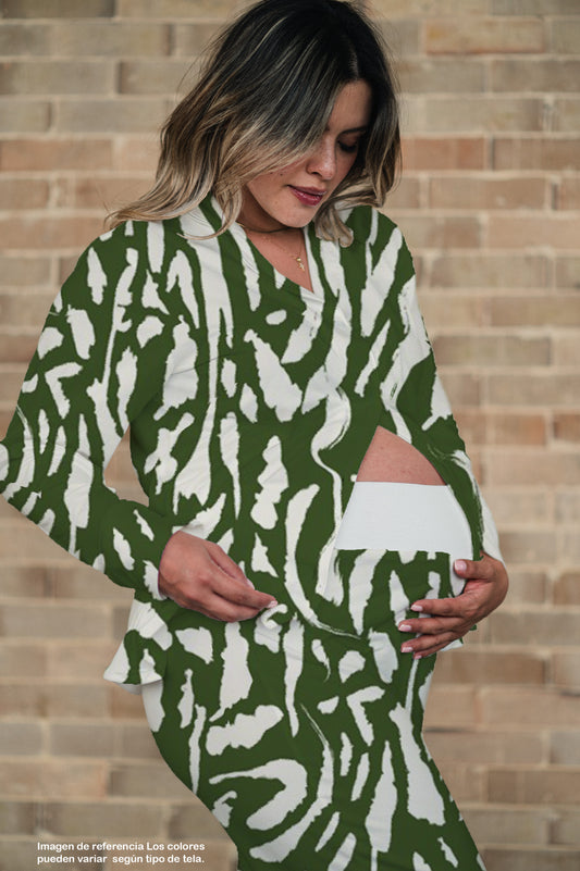 Trazos en Verde - Camisa Manga Larga y Pantalon Maternidad