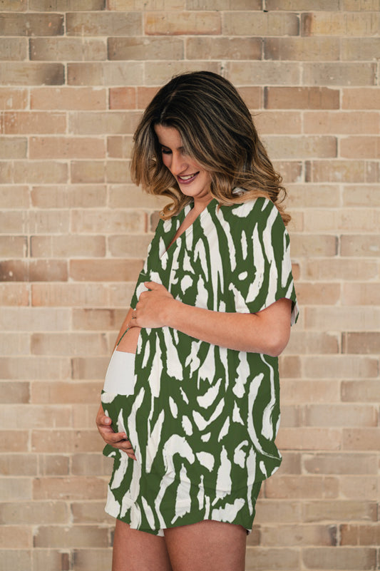 Trazos en Verde - Camisa Manga Corta y Short Maternidad