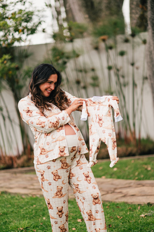 Teddy Beige - Camisa Manga Larga y Pantalon Maternidad