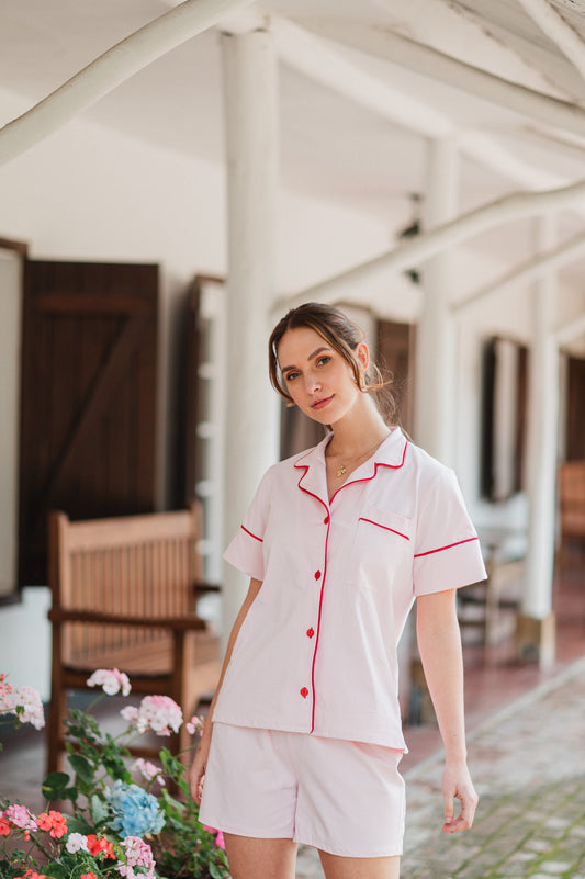 Rosado Algodón 100% 2 Bordados - Camisa Manga Corta y Short 2 Bordados
