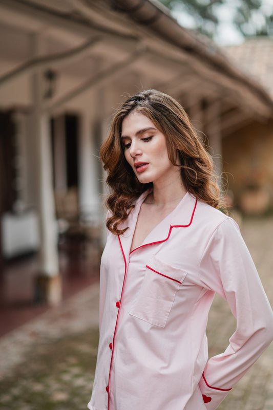 Rosado Algodón 100% 2 Bordados - Camisa Manga Larga y Pantalon