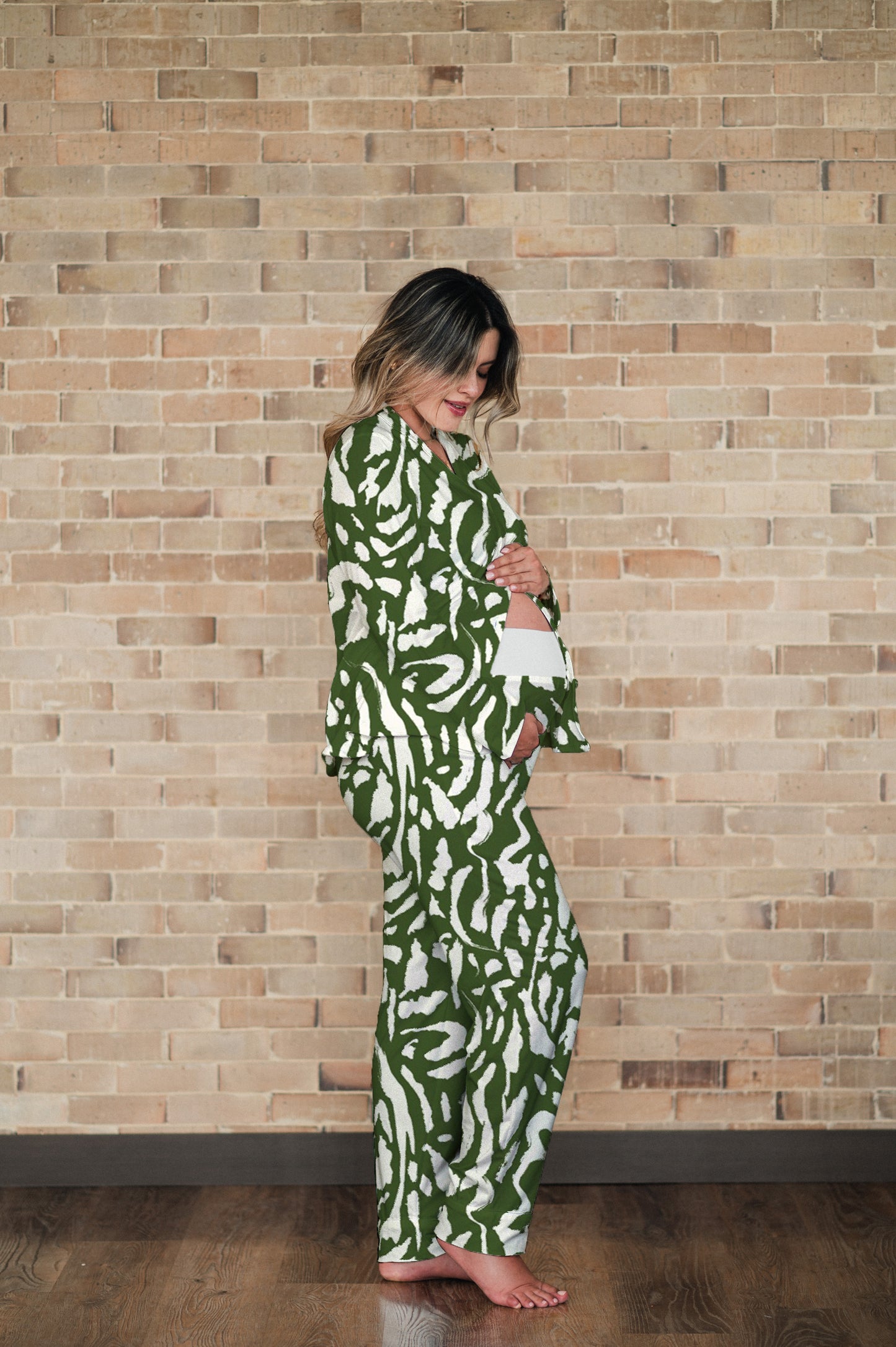 Trazos en Verde - Camisa Manga Larga y Pantalon Maternidad