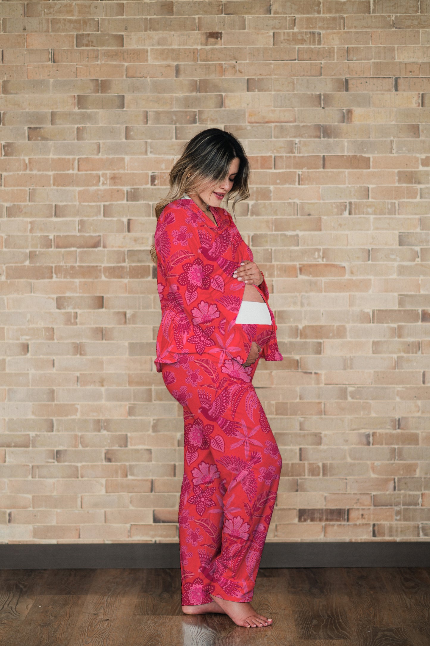 Amazonas Carmesí | Camisa Manga Larga y Pantalón Pijama Maternidad Mujer Bambula