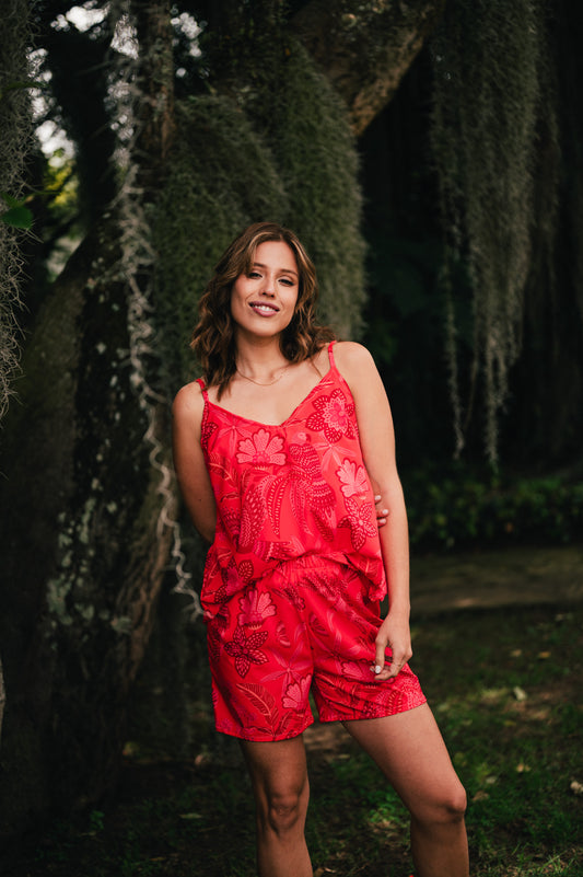 Amazonas Carmesí Blusa de Tiritas y Short | Cómoda y Fresca