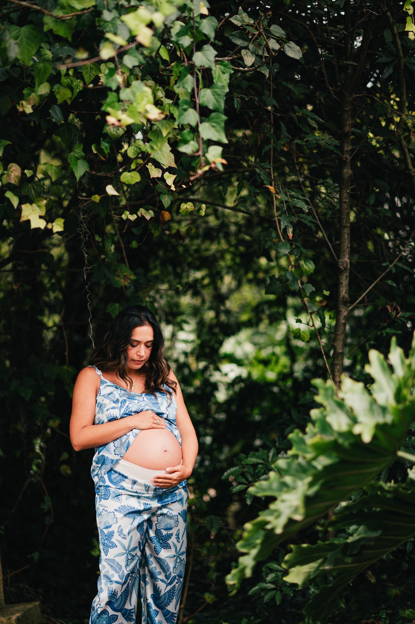 Amazonas Celeste - Tres Piezas levantadora, Tiritas con Broche Lactancia y Pantalon Maternidad