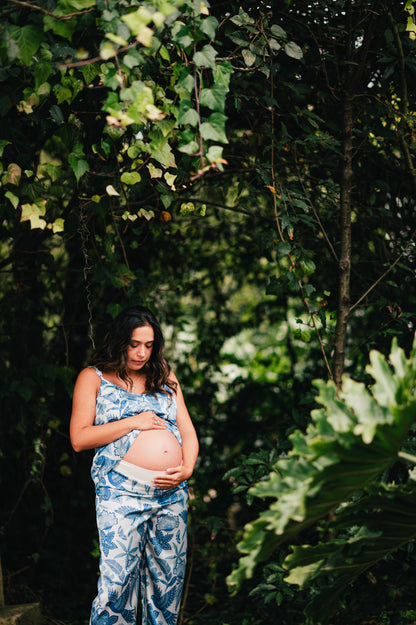 Amazonas Celeste - Tres Piezas levantadora, Tiritas con Broche Lactancia y Pantalon Maternidad