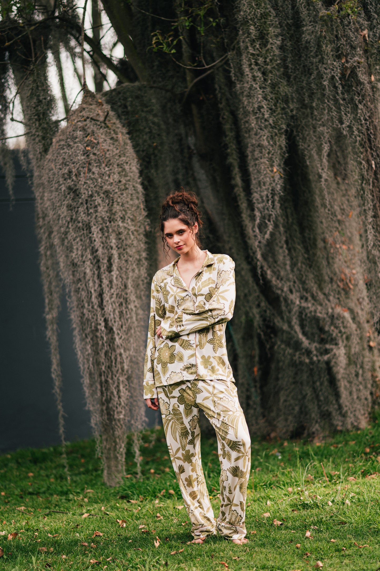 Amazonas Verde | Camisa Manga Larga y Pantalon Pijama Mujer Elegante  Bambula