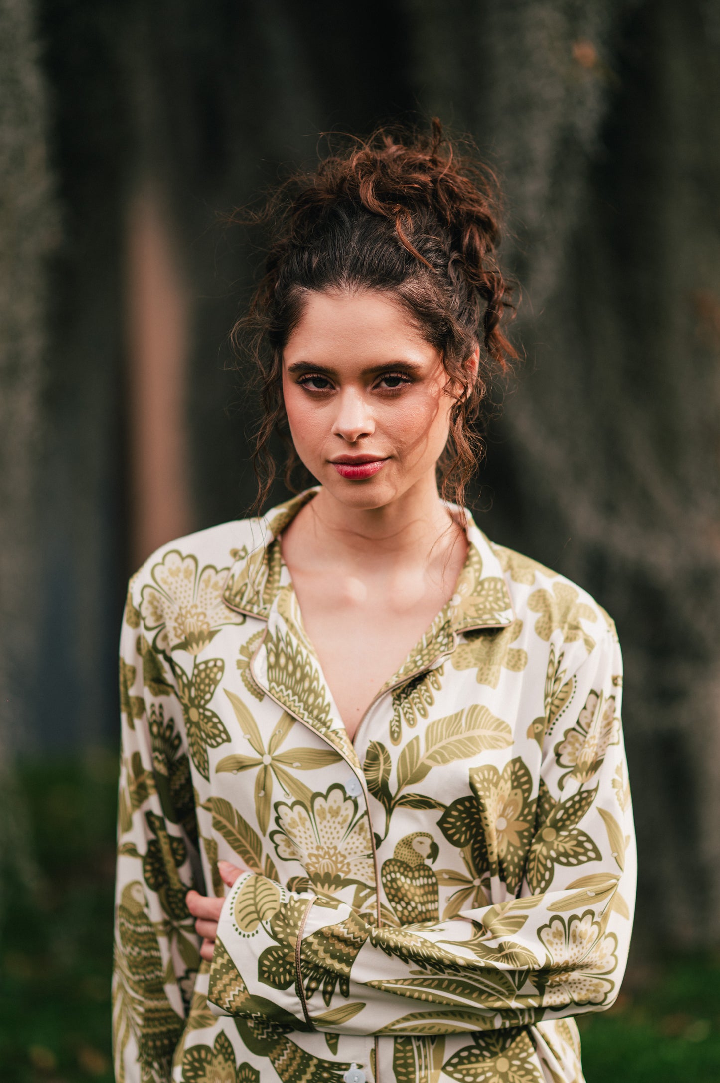 Amazonas Verde | Camisa Manga Larga y Pantalon Pijama Mujer Elegante  Bambula