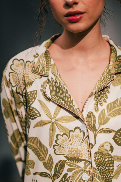 Amazonas Verde | Camisa Manga Larga y Pantalon Pijama Mujer Elegante  Bambula