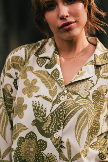 Amazonas Verde | Camisa Manga Larga y Short Pijama Mujer Bambula