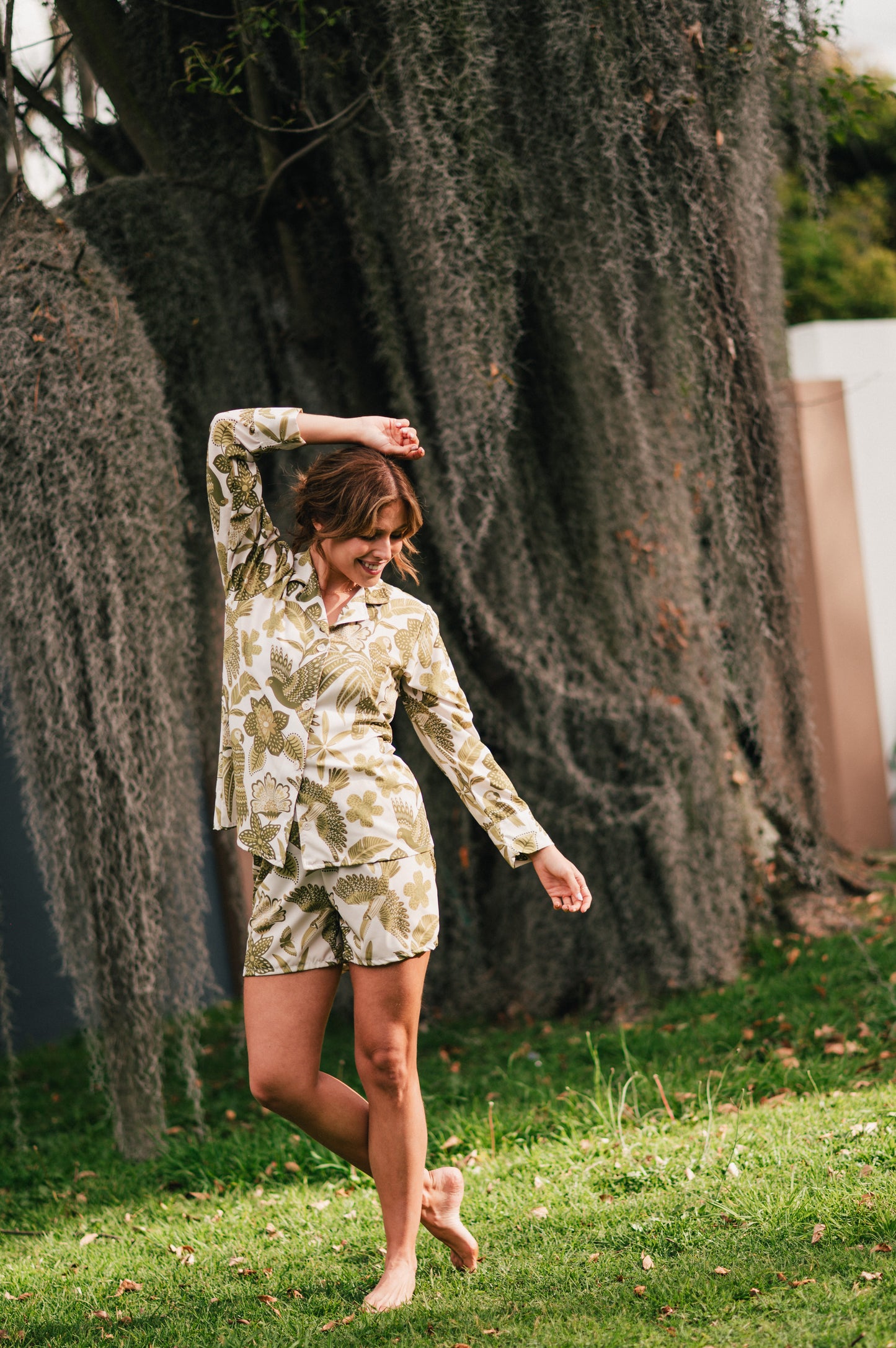 Amazonas Verde | Camisa Manga Larga y Short Pijama Mujer Bambula