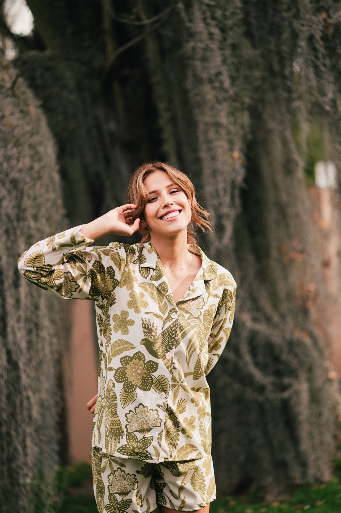 Amazonas Verde | Camisa Manga Larga y Short Pijama Mujer Bambula